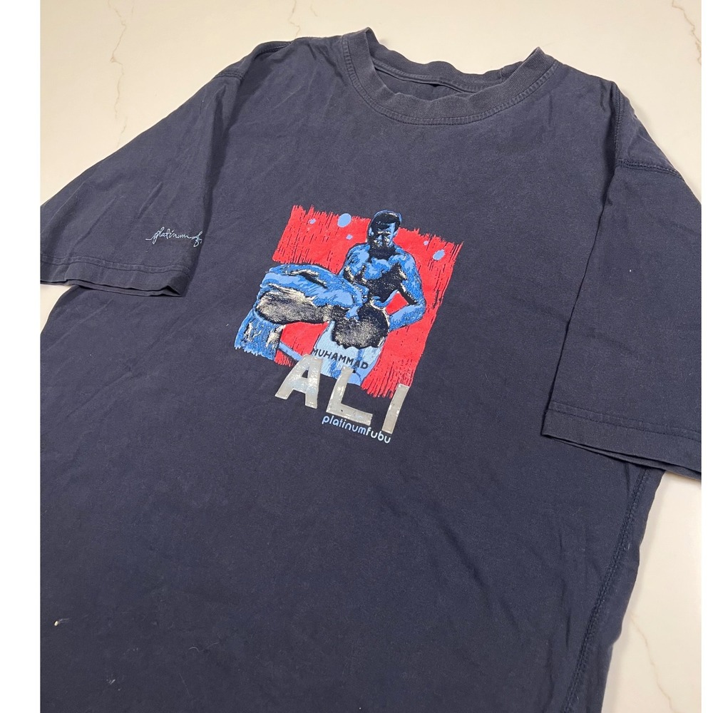 Platinum Fubu Muhammad Ali T-Shirt Mens Navy Blue Vintage 90s Streetwear XL